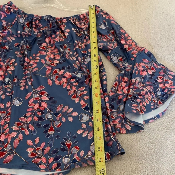 OFF Shoulder Boho Floral Print Flare Sleeves, M - Picture 9 of 16